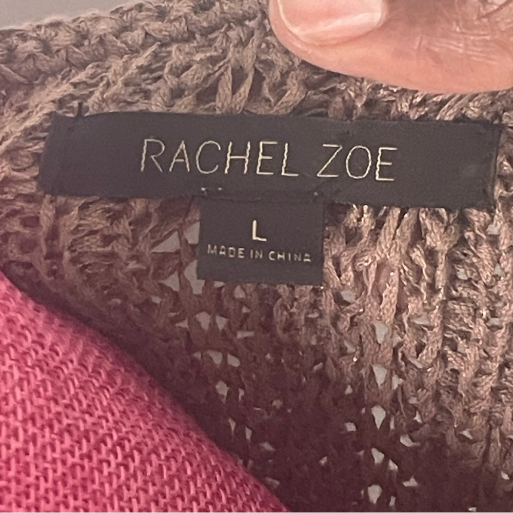 Rachel Zoe Karla Open Knit neutral fall sweater Taupe brown women Size L Classic - Picture 10 of 12